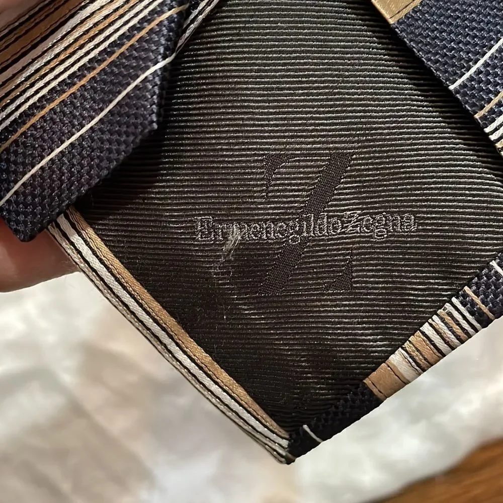 Ermenegildo Zegna tan &‎ brown striped silk tie